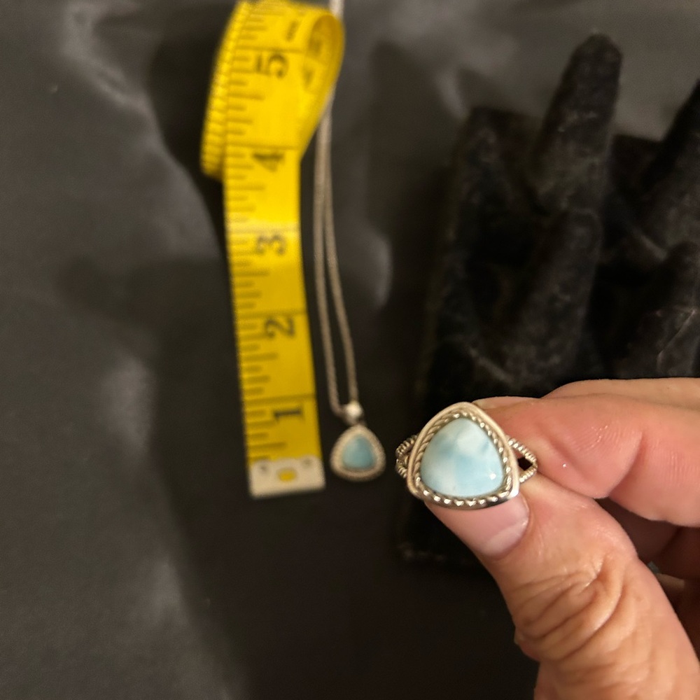 Like New Beautiful Sterling Silver Larimar Ring And Necklace From The Caribbean - Picture 3 of 7